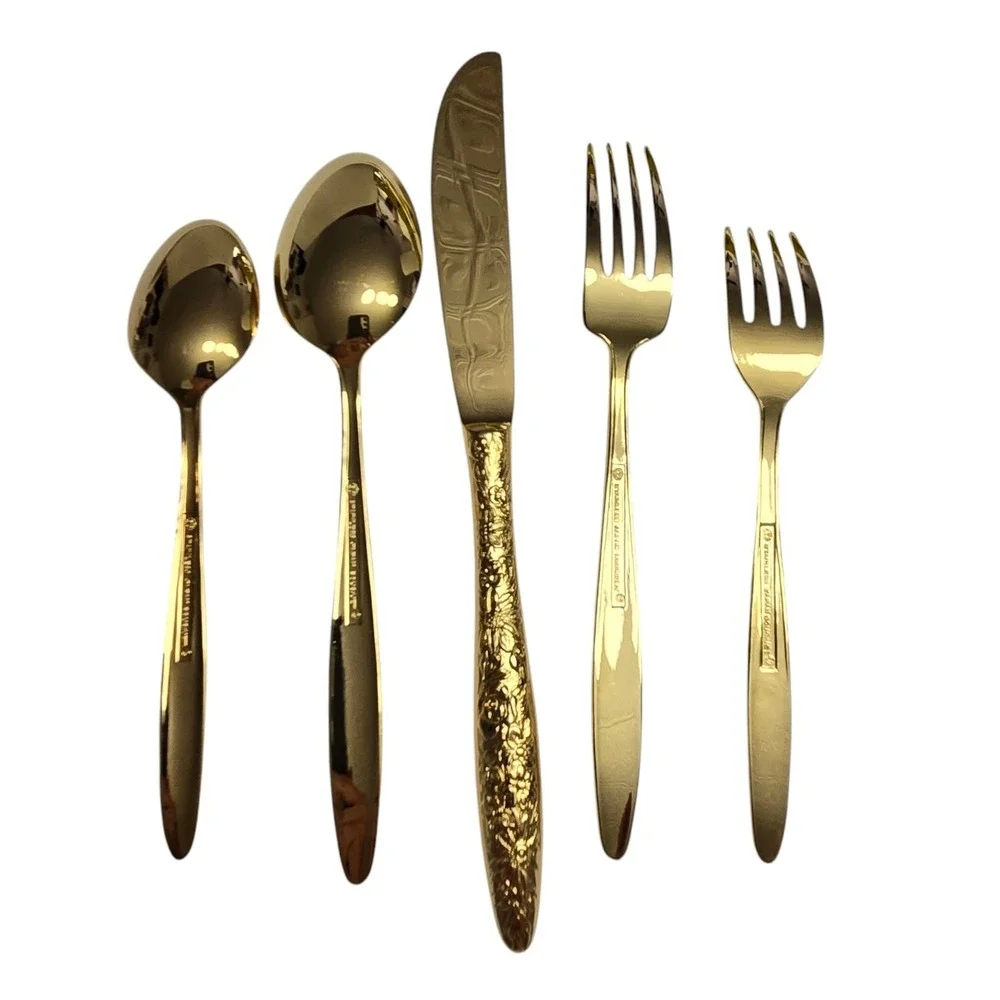 Stanley Roberts Golden Bouquet Flatware Gold Electroplated 5 Piece Place Setting